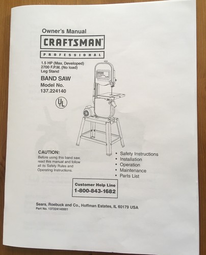 Craftsman Band Saw Model 137.224140 