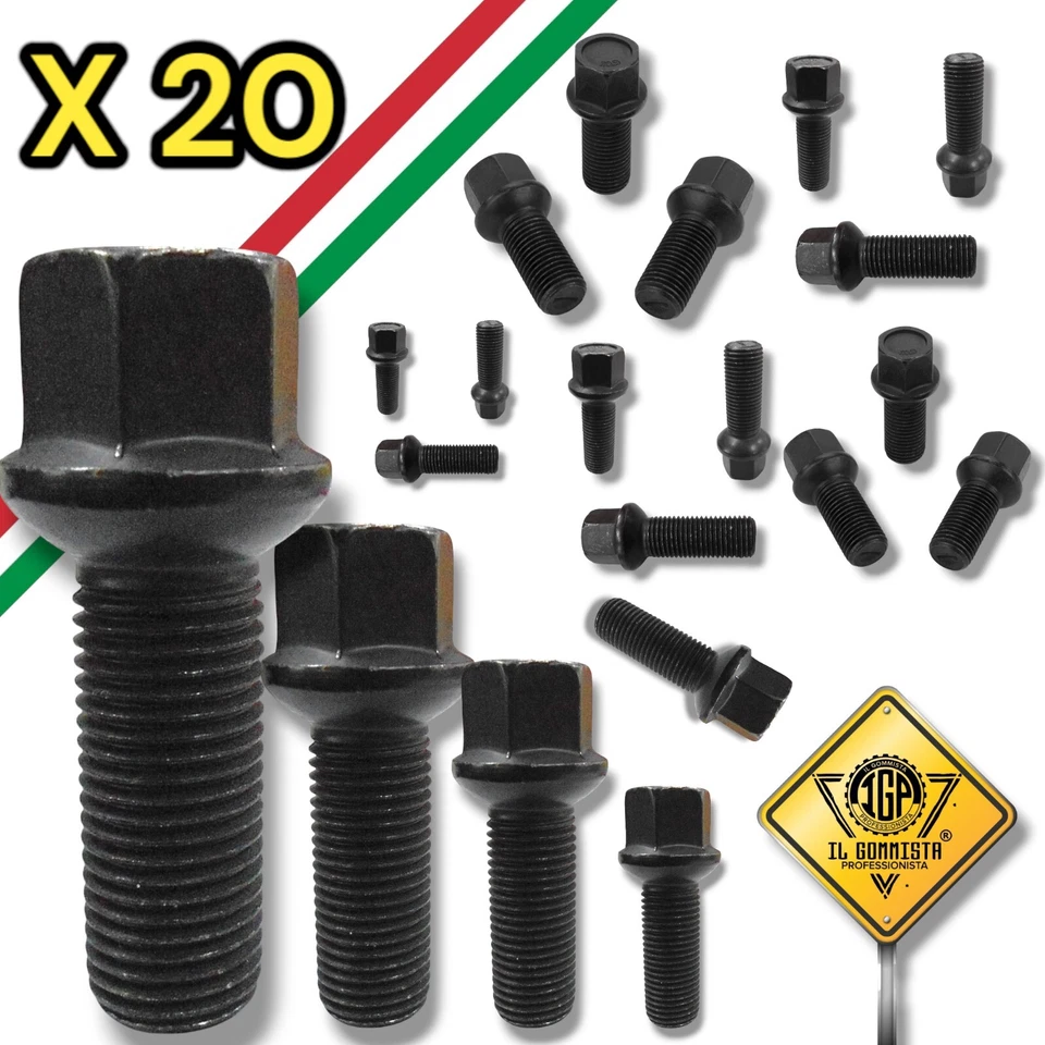 Kit 20 Bulloni Cerchi in Lega Neri M14 x 1,5 x 28 Compatibile con Audi A1 A3 A4 - Immagine 3 di 4