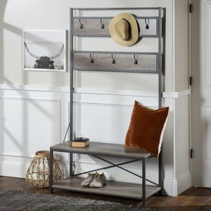 We Furniture Farmhouse Entry Bench Mudroom Hall Tree Storage Shelf