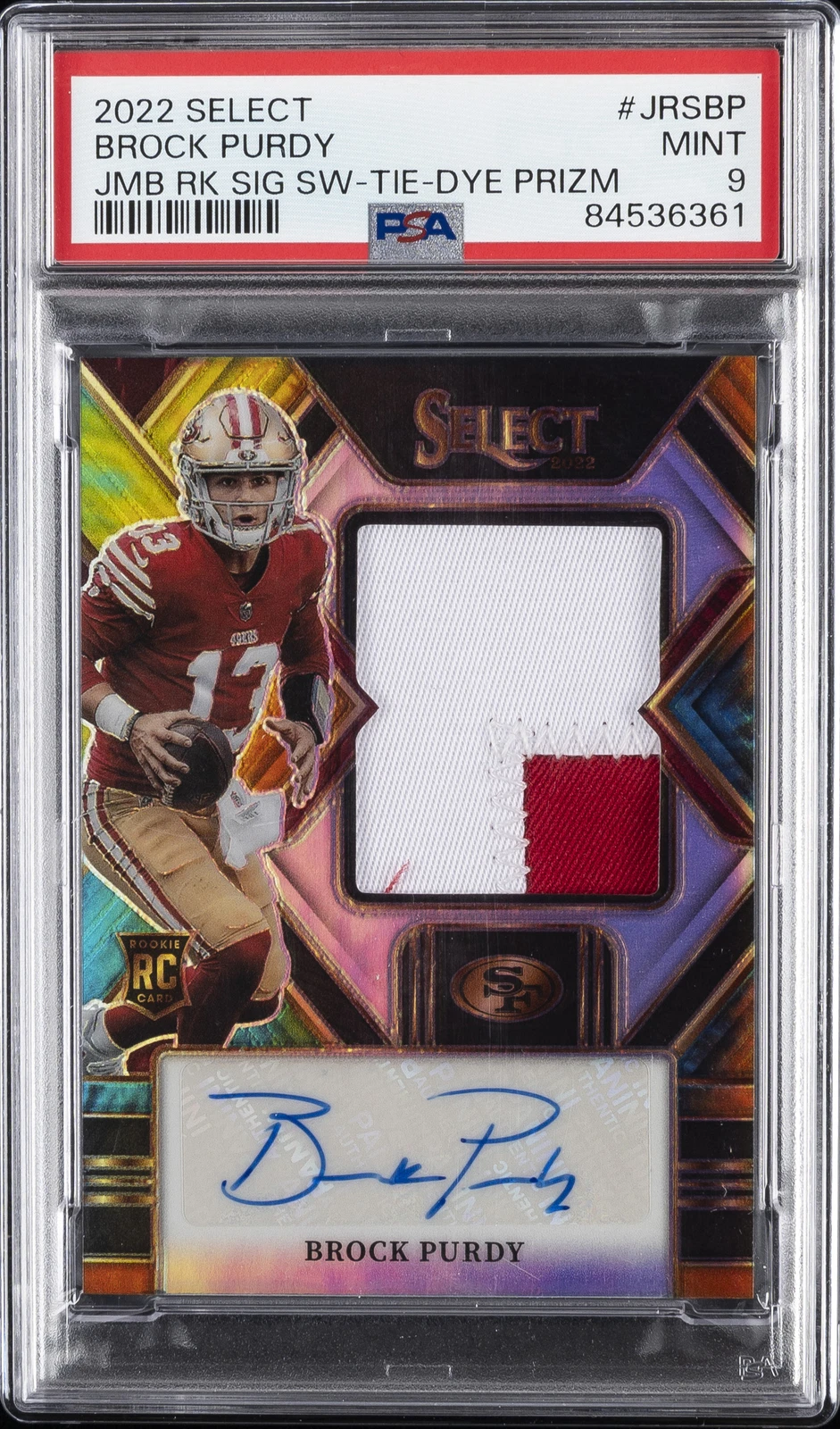 Brock Purdy Panini Select Jumbo Rookie Signature Swatch #JRSBP Tie-Dye Prizm