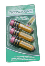 Ticonderoga Erasers Pencil Shaped Latex Free Yellow 3-Pack World's Best Eraser