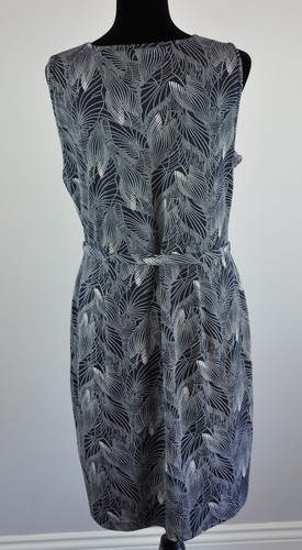 Ann Taylor Factory Womens Size L Blue Navy & White Leaves Print Dress Belted - Picture 5 of 8