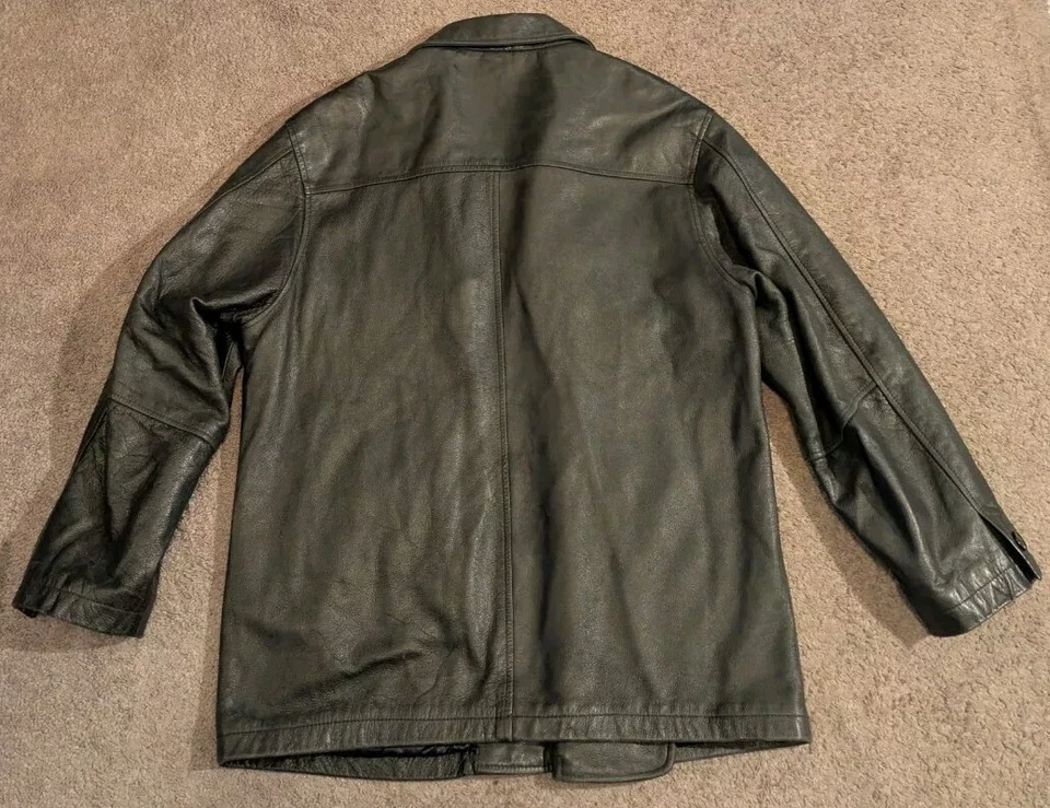 Abrigo Chaqueta De Colección Kenneth Cole Doble Pecho Cuero Negro Para Hombre Grande Foto 2 de 4