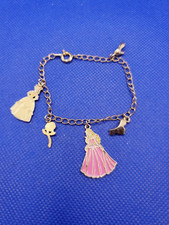 Disney Princesses Belle  Aurora Multi Charm Rose Shoe Crown Enamel Bracelet 7in