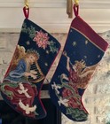 Set Of Vintage Needlepoint Christmas StockingsAngel Playing Harp, Other Trumpet