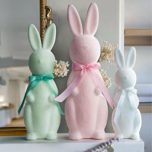 Easter Decorations - 3 Pack Pastel Flocked Bunny Kit - Spring Table Centerpieces