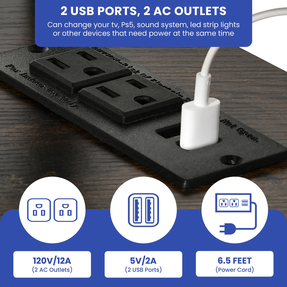 Consola con soporte de TV para TV de hasta 70 pulgadas con luces LED y tomas de corriente y montaje Foto 4 de 4
