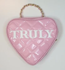 Truly Beauty Pink Quilted Heart Purse Bag With Gold Chain Makeup Handbag