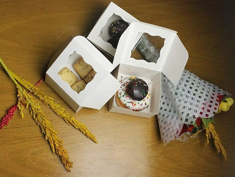 Caixa de cupcake branca 10,25,50, 6" x 6" x 2,5 caixa de casamento para cupcake de aniversário padaria - Imagem 2 de 4