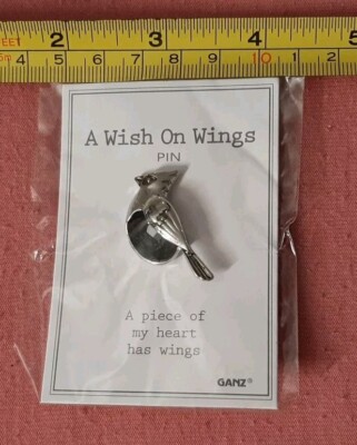 Ganz A Wish On Wings Cardinal Bird Silver Tone Pin A Piece of My Heart Has Wings