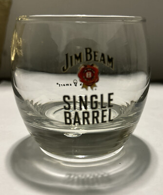Jim Beam Whiskey Single Barrel Round Rock Glass Drink Smart Bar Ware 8 oz