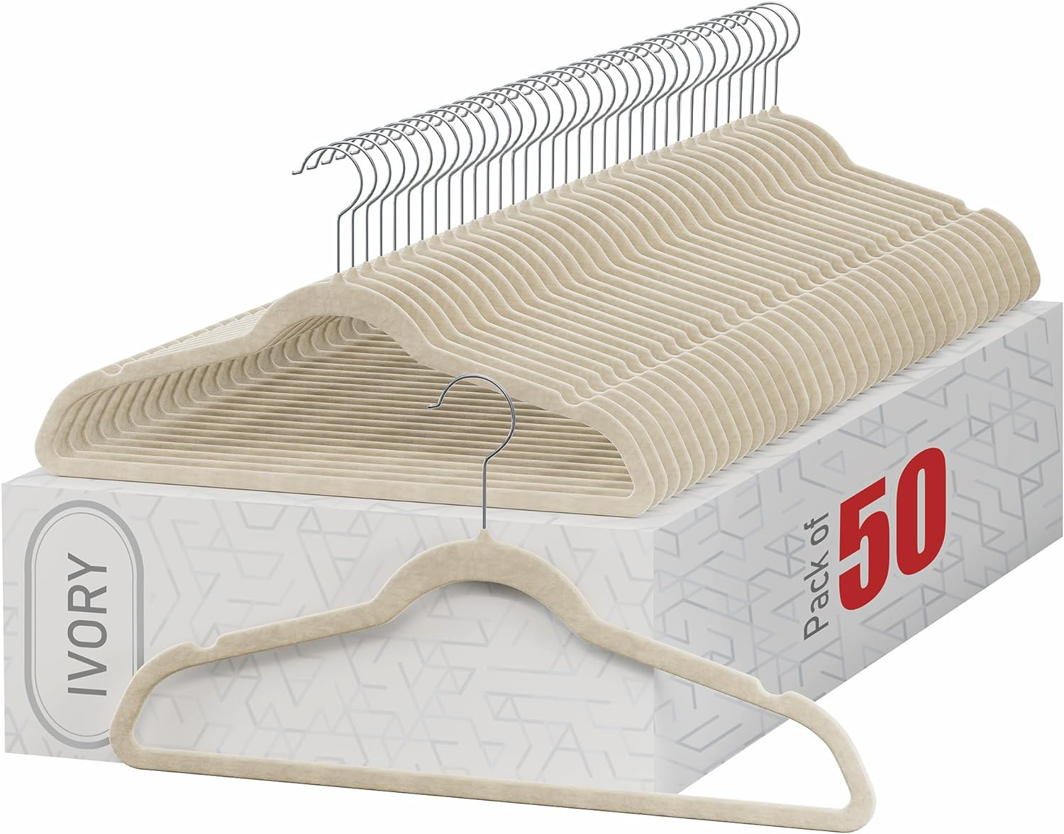 Premium Velvet Non-Slip Hangers 50 Pack - Heavy Duty Ivory Suit Clothes Hangers with Swivel Hook