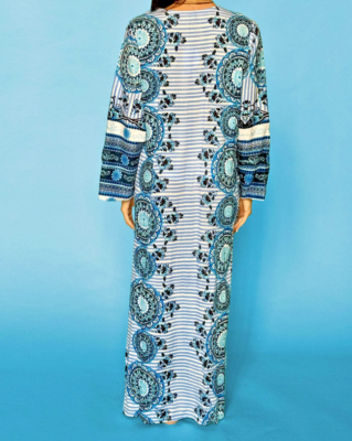 muumuu ANTICA SARTORIA 2024 BLUE & WHITE KALEIDISCOPE LONG MUMU/DRESS