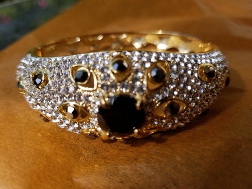 BELLISSIMO BRACCIALE GRANDE DA SERA CRISTALLI NERI CHIARI LUCIDI FINITURA ORO - Foto 3 di 11