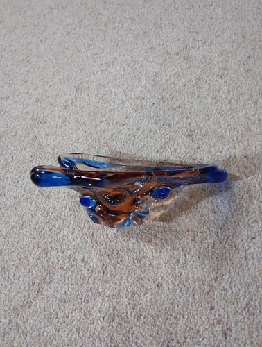 Vintage 1960s Murano Freeform Glass Bowl/Trinket Dish.pretty Blue Amber Pink - Picture 5 of 6