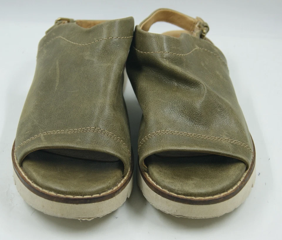 Bussola Women's Shoes Sz 39/8.5 Olive Green Leather Buckle Slingback Sandals - Image 4 of 4