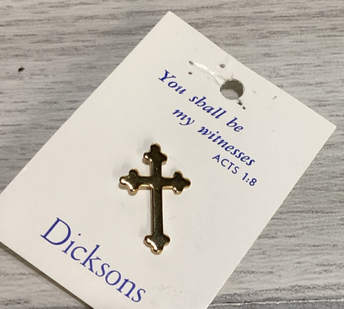 DICKENSONS goldfarbene Anstecknadel religiöses Kreuz Vintage