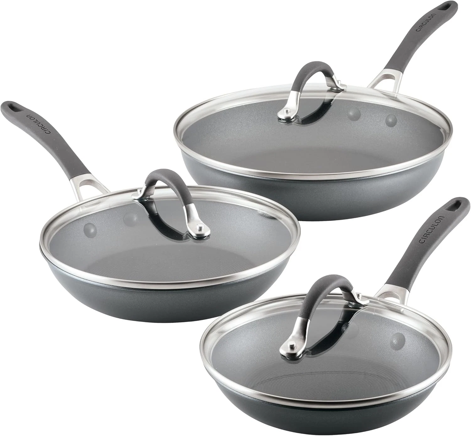 A1 Series Nonstick Induction Frying Pans with Scratch Defense & Lids, Set of 3