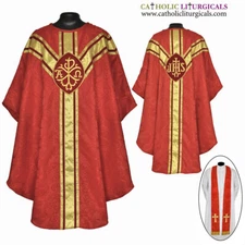NEW Red Gothic Vestment & stole set, Gothic Chasuble, Casula, Casel NEW
