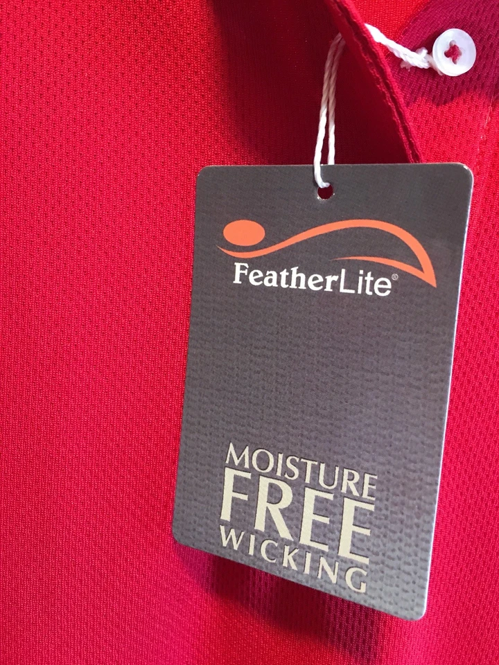 FeatherLite Men's Golf Polo Red Moisture Wick Mesh Sport Shirt L New With Tags - Image 2 of 4