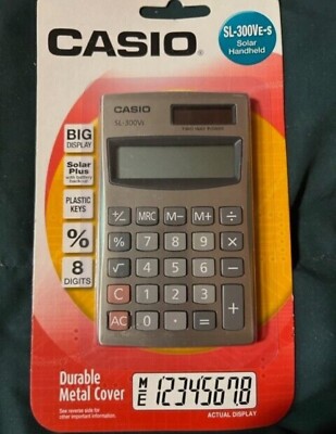Casio SL-300Ve-S Calculator New Sealed Big Display Solar Plus Metal Cover NOS