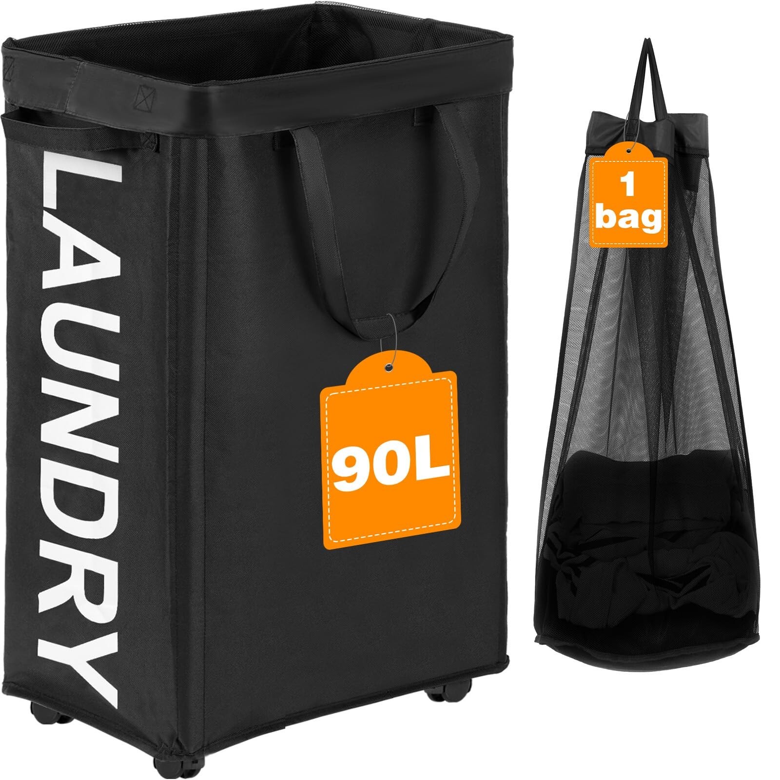 90L Rolling Laundry Basket with Wheels, 29 IN Laundry Hamper with Wheels and ...