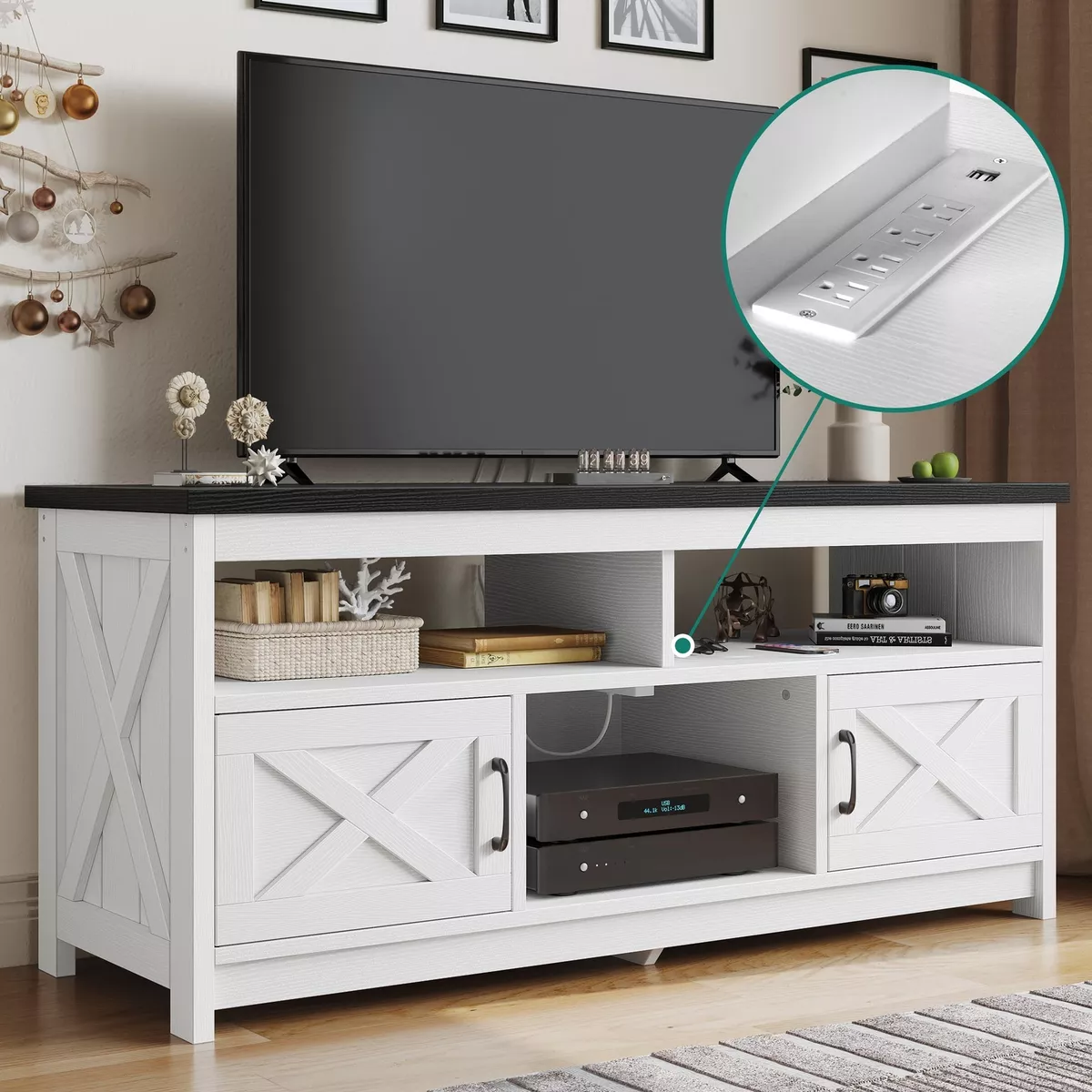 TV Stand for 65 in TV with Power Outlet Entertainment Center Media