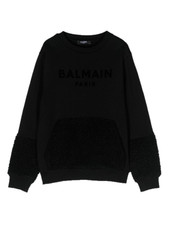 BALMAIN LOGO SWEATHSIRT W/FUZZY KANGA POCKET BLK BT4P40 930