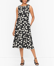 TALBOTS WOMEN'S SLEEVELESS LEAVES PRINT FIT & FLARE MIDI JERSEY DRESS PLUS Sz 0X