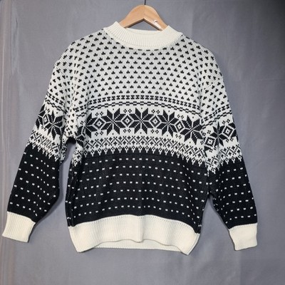 Sunford Jumper Women's M Black White Acrylic Fair Isle Long Sleeve Crew Neck