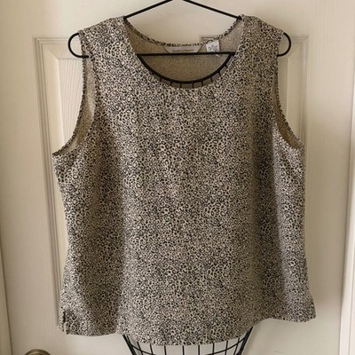 Drapers & Damons Womens XL Leopard Print Sleeveless Blouse Beige Career Top