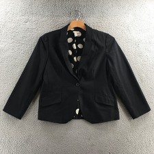 Chicos Coat Blazer Womens 2 Black Cotton Blend Long Sleeve Button Front Pocket