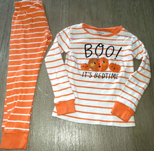 HALLOWEEN PAJAMAS BOYS GIRLS SIZE 4 CARTERS BOO IT'S BEDTIME PUMPKINS STRIPES