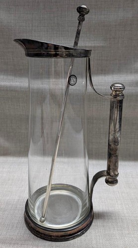 12" glass MARTINI PITCHER silver trim GODINGER w/ stir stick COCKTAIL barware