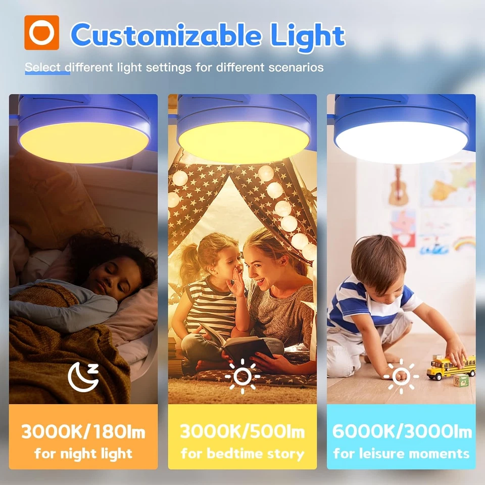 Ceiling Fans with Lights, 42 Inch Low Profile Kids Ceiling Fan, Boy'S Fan with R - Image 4 of 4