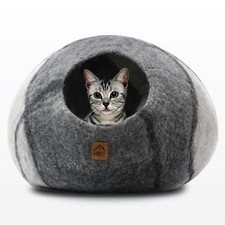 Large Wool Cat Cave Premium Felt Bed for Cats  Kittens Pet House Natural 100...