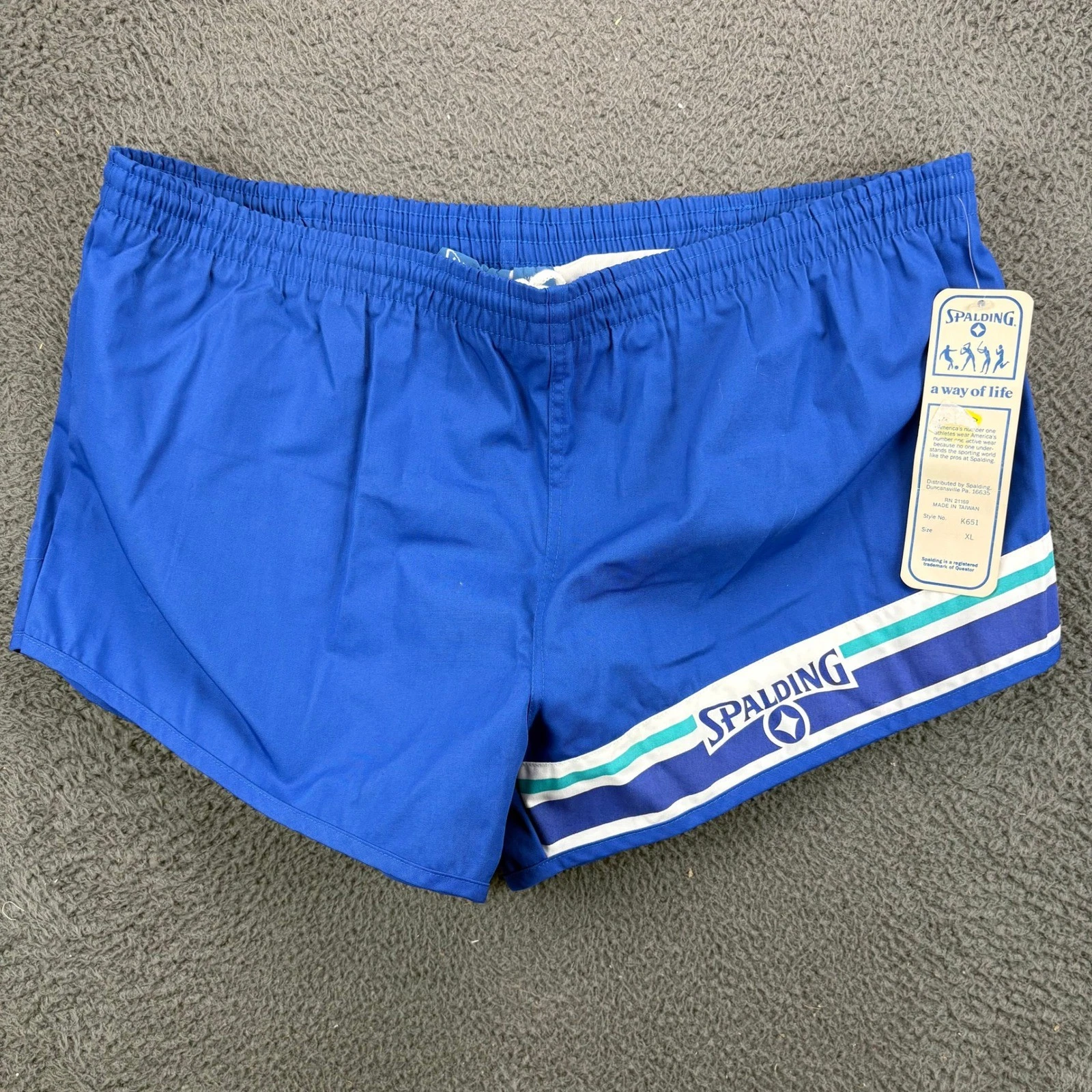 Vintage Spalding Mens XL Blue Striped Athletic Running Shorts K651 NWT
