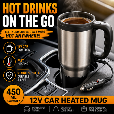#ad #ad 12V Car Heated Mug 450ml Stainless Steel Travel Coffee Warmer Portable Thermos $16.99