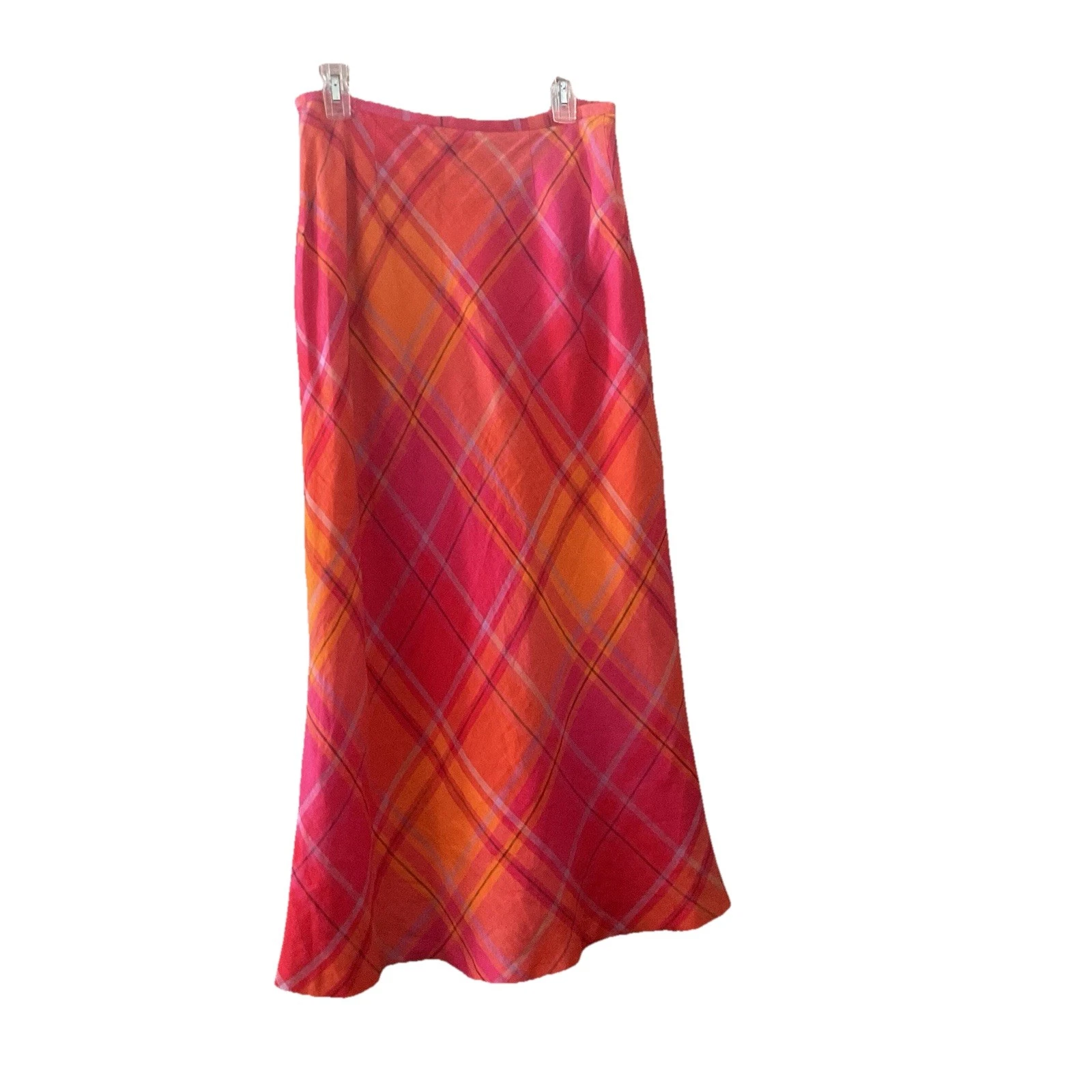 Harold’s Linen Corral Orange Plaid A-Line Maxi Long Skirt Lined Women Sz 12 Zip