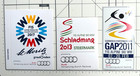 FIS Alpine Ski World Champs - 3 Stickers - St. Moritz, Schladming, Garmisch