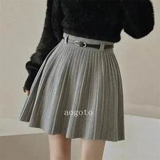 Knitted Pleated Skirts Women High Waist A-Line Skirts Ladies Elegant Mini Skirt