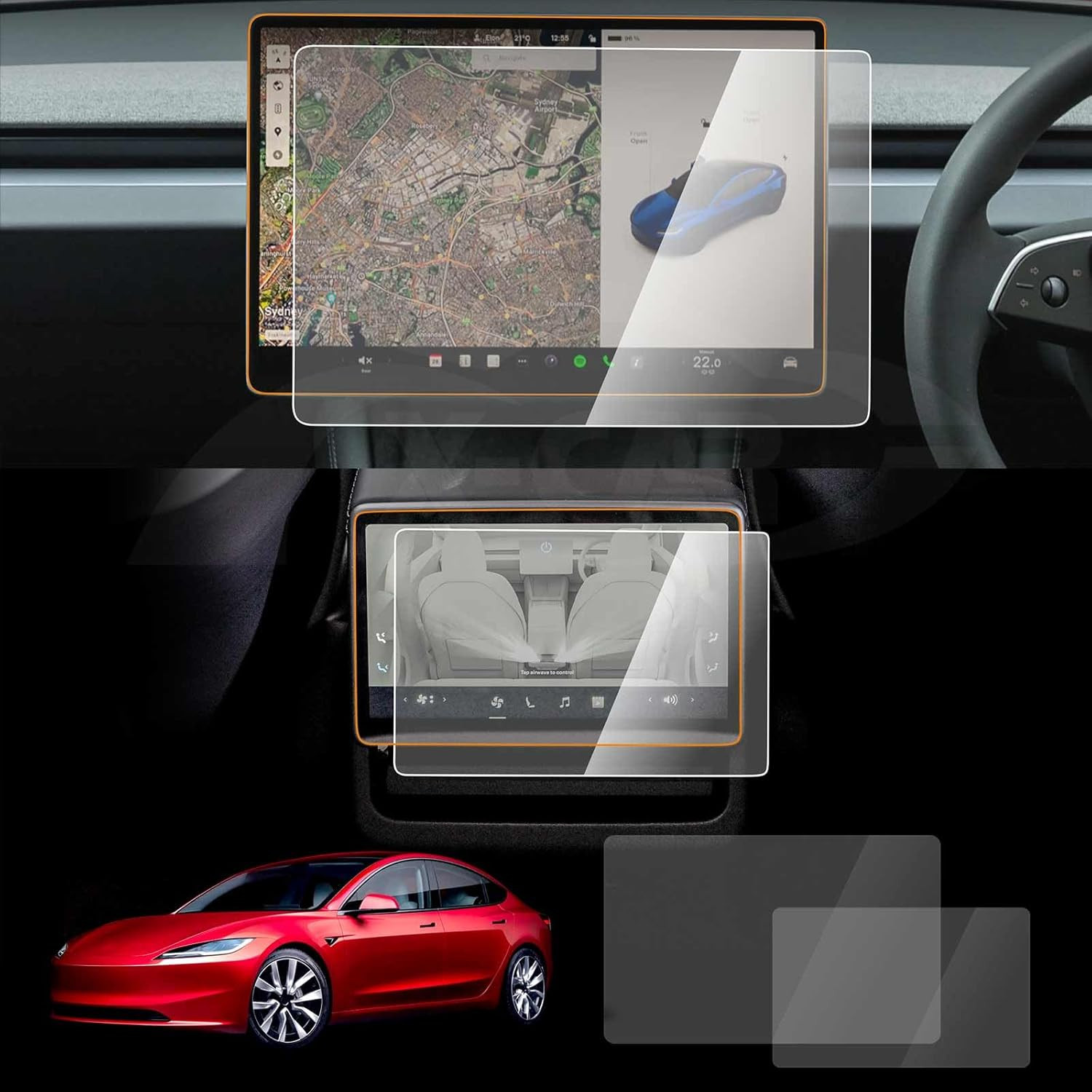 X-CAR Tempered Glass Center Console Screen Protector for Tesla Model 3 Highland