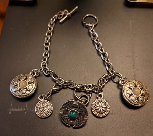 Upcycled Silvertone 5 Charm Bracelet 7" Cable Celtic Medallion Mandala Cross 25g - Picture 9 of 9
