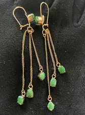 Boucles D'oreilles Or 14 Carats Et Jade Or Testé En Bijouterie