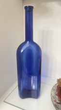 Tall Cobalt Blue Glass Bottle w/ Square Base Decorative Wine Apothecary Sty Vase
