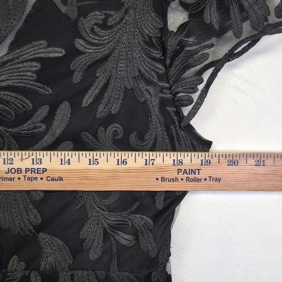 Maxi Vestido Carmen Marc Valvo Para Mujer 14 Negro Floral Encaje Superpuesto Capricho Vestido Foto 4 de 4