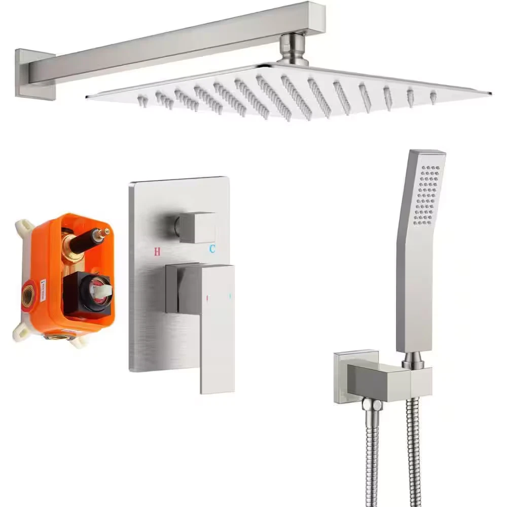 1-Spray 10 In. Dual Shower Head Wall Mounted Fixed and Handheld Shower Head 2.5
