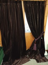 Vintage Cotton Velvet Curtains. Dark Brown. 82" Long x 65" Wd. Cleaned. Blackout