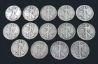 LOT OF 14 WALKING LIBERTY HALF DOLLARS 90% SILVER US COINS CIRCULATED 1935-1945!