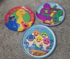 Toddler Plate Bundle of 3 Barney Sesame Street Baby Shark Zak Designs 8" Bin -B